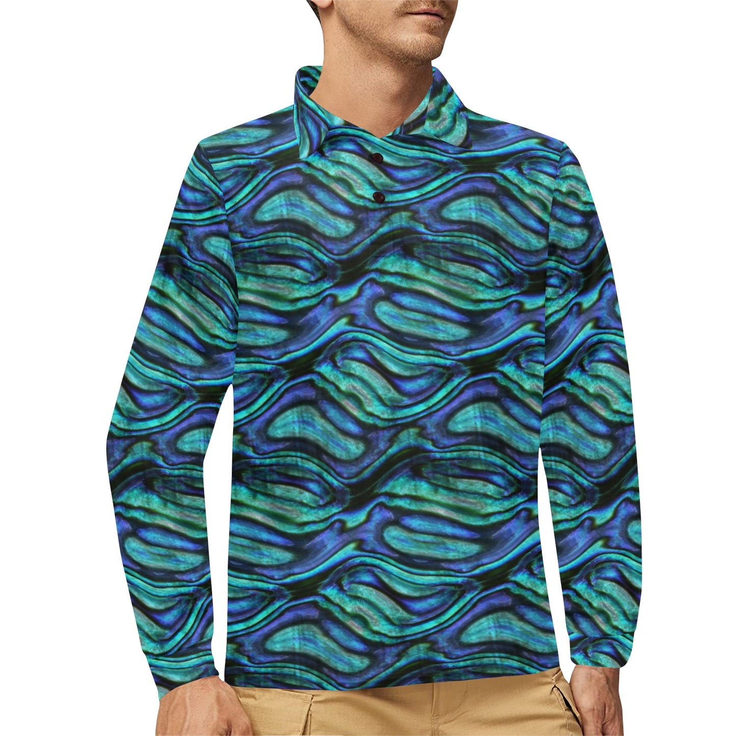Abalone Pattern Print Design 02 Long Sleeve Polo Shirt For Men's