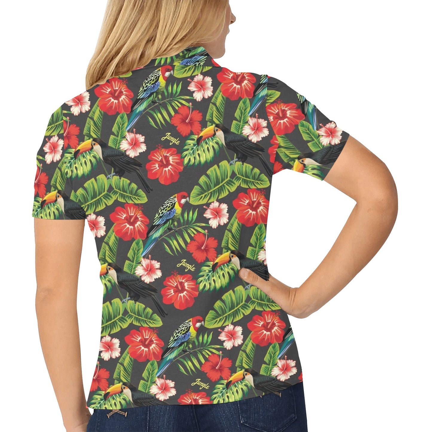 Tropical Flower Pattern Print Design TF04 Women's Polo Shirt