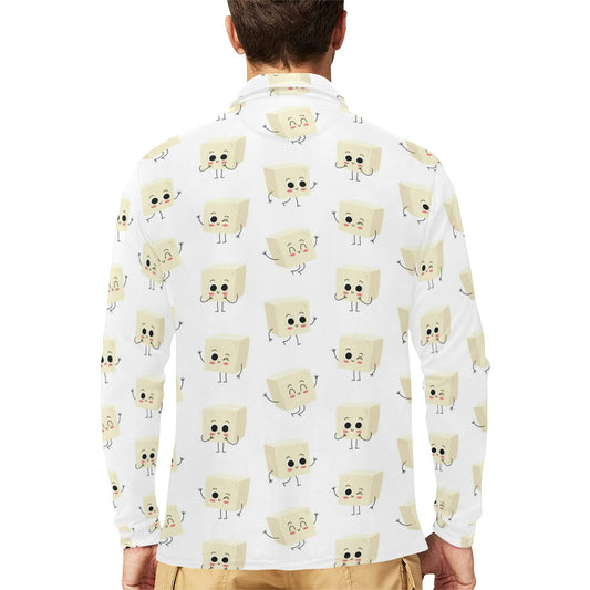Tofu Print Design LKS301 Long Sleeve Polo Shirt For Men's