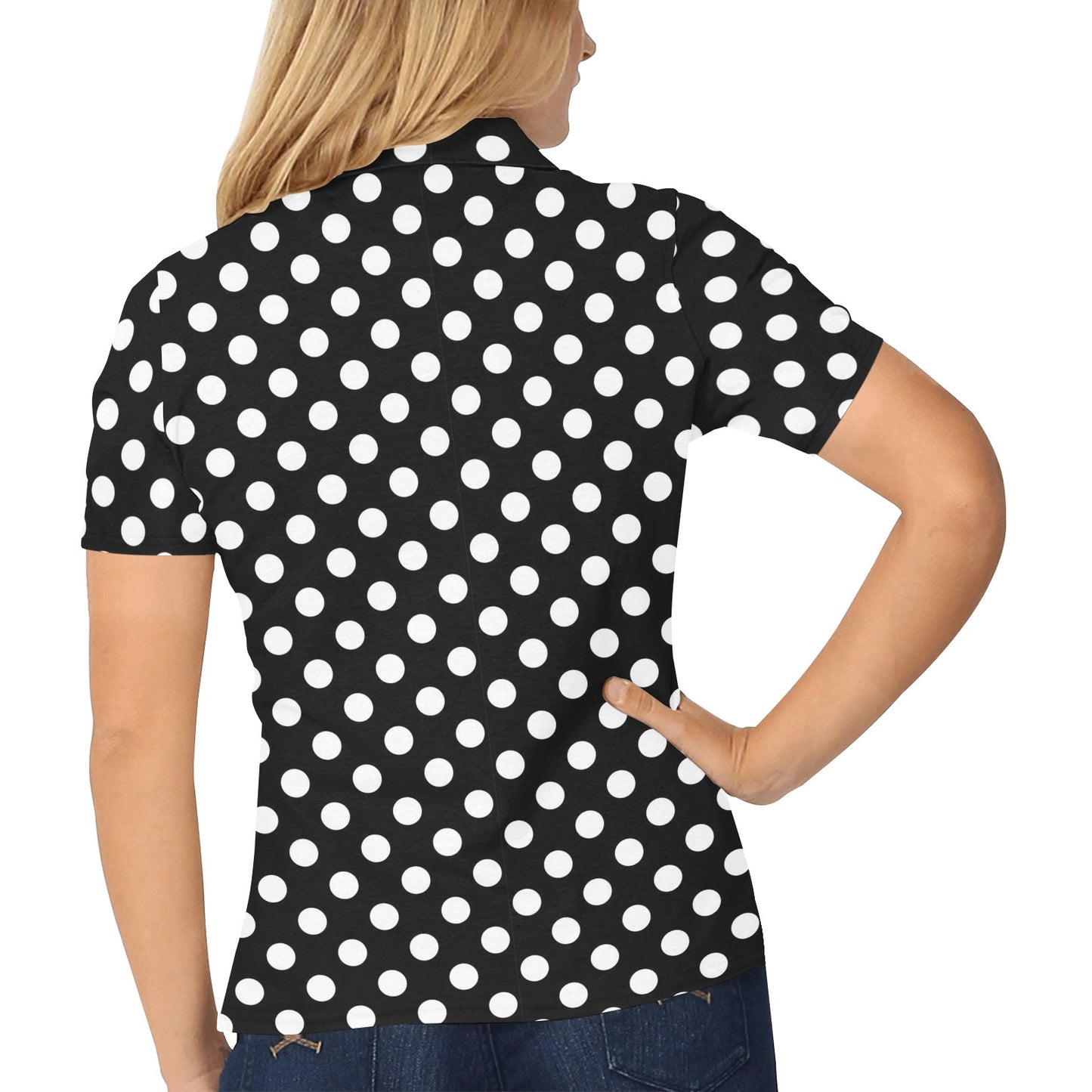 Polka Dot Black White Pattern Print Design 03 Women's Polo Shirt
