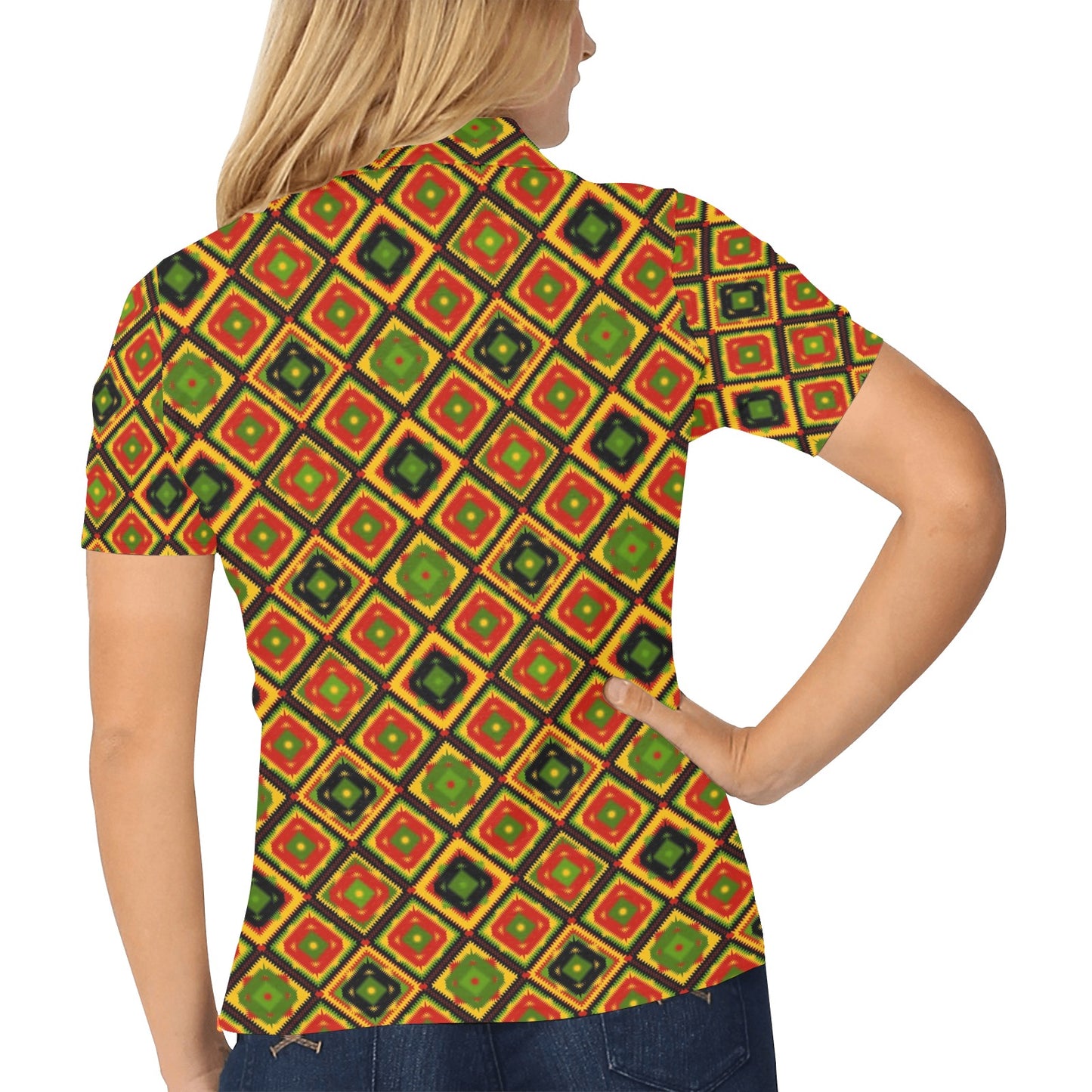 Rasta Reggae Color Pattern Women's Polo Shirt