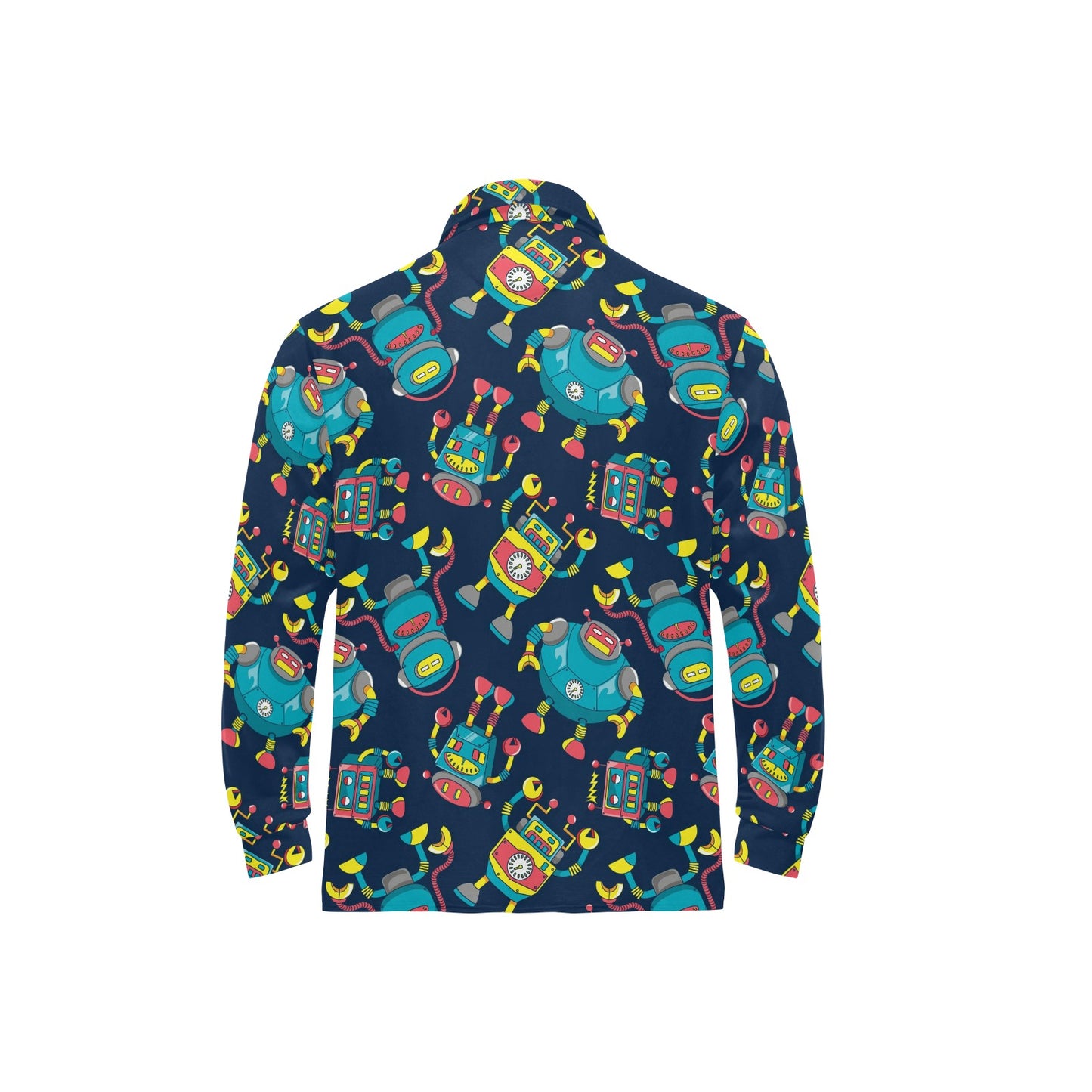 Robot Pattern Print Design A05 Long Sleeve Polo Shirt For Men's