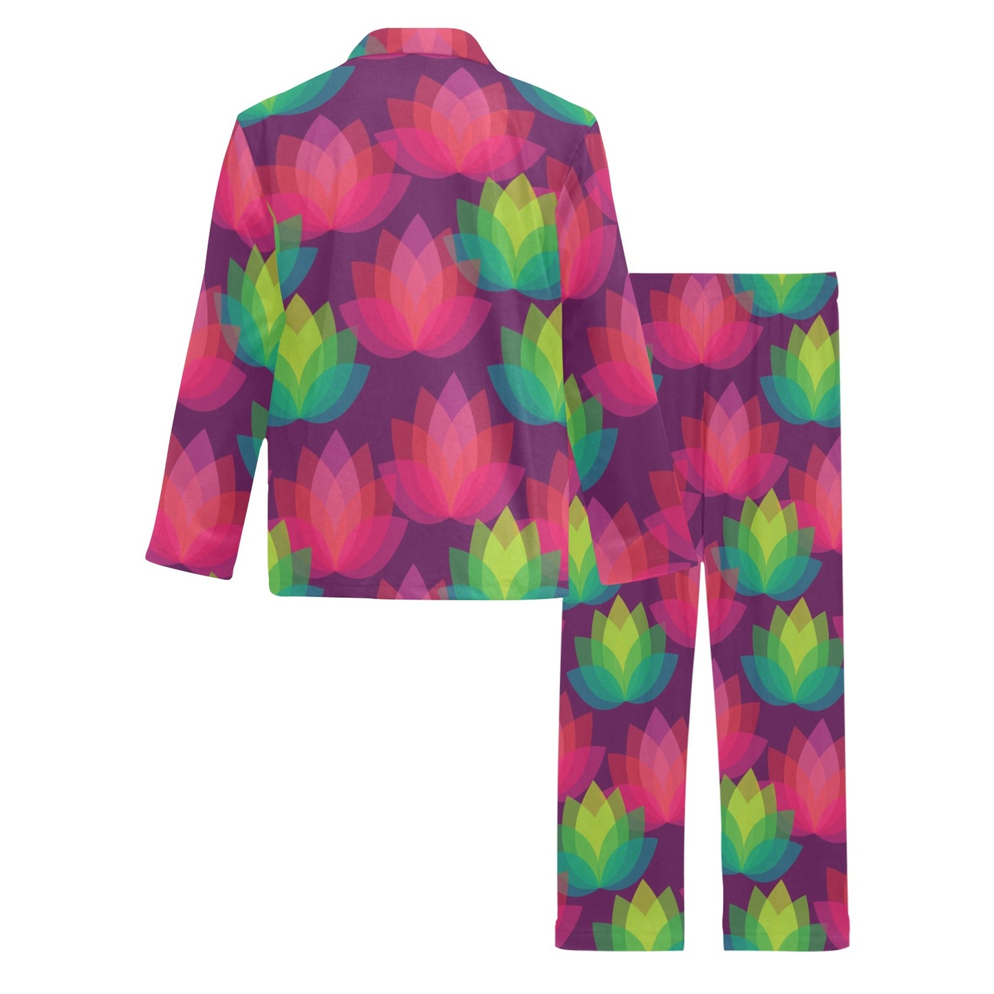 Lotus Pattern Print Design 02 Men's Long Pajama Set