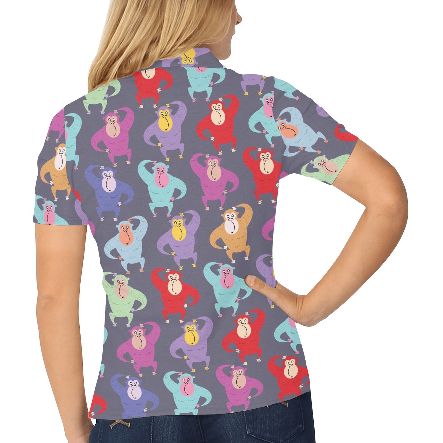 Chimpanzee Pattern Print Design 03 Women's Polo Shirt