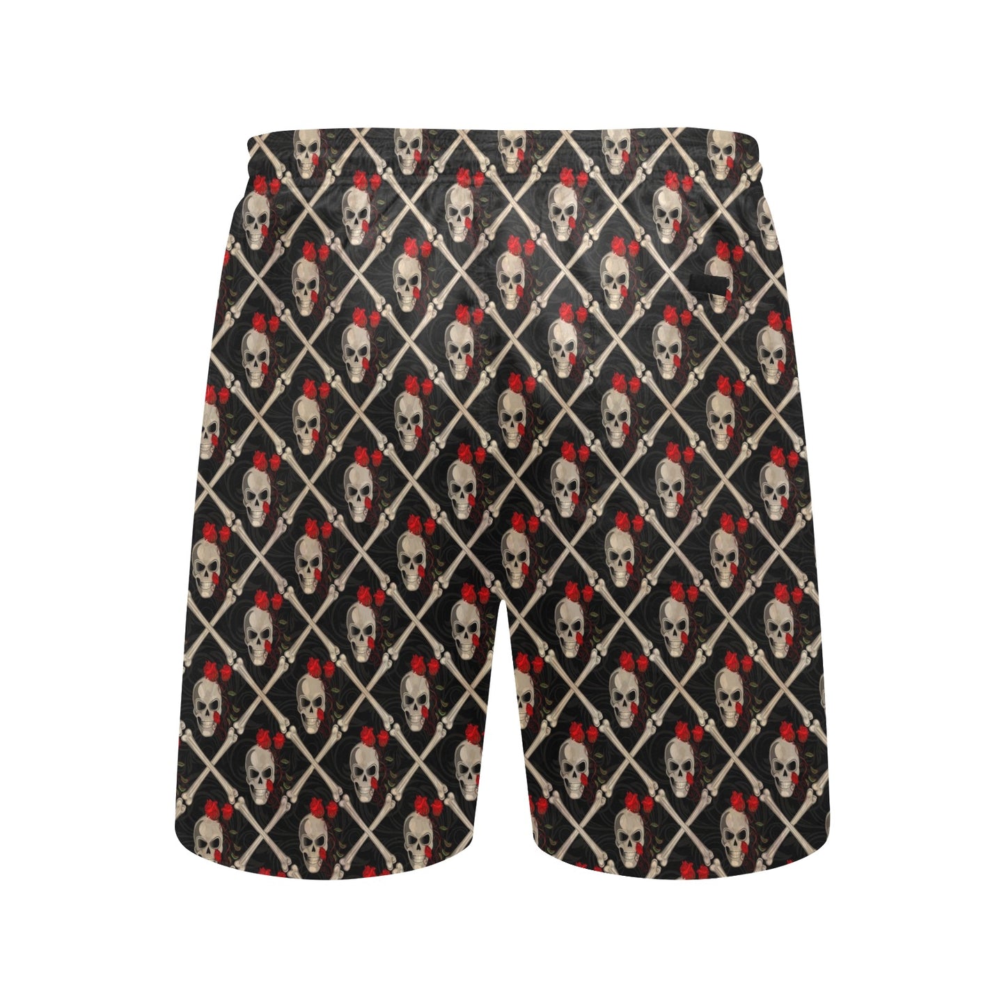 Skull Roses Bone Design Themed Print Men's Swim Trunks Beach Shorts