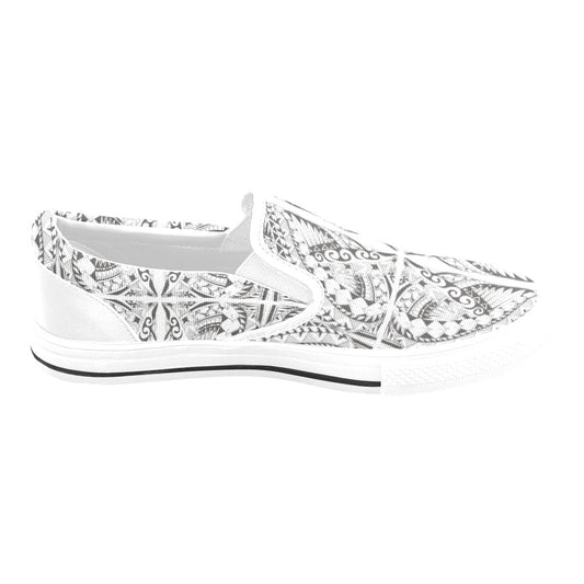 Samoan Style Print Design LKS301 White Slip Ons Canvas Women's Shoes