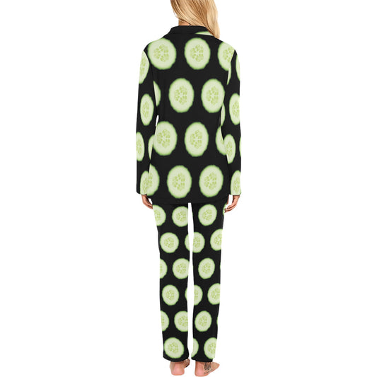 Cucumber Pattern Print Design CC02 Women's Long Pajama Set