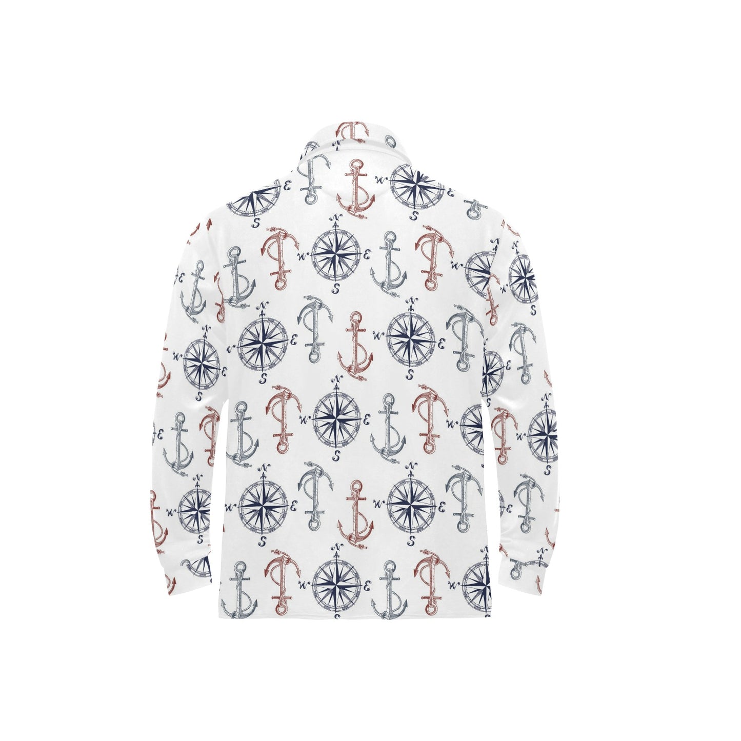 Anchor Pattern Print Design 06 Long Sleeve Polo Shirt For Men's