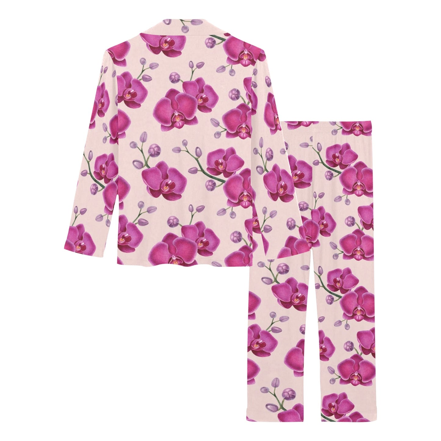 Orchid Purple Pattern Print Design OR04 Women's Long Pajama Set