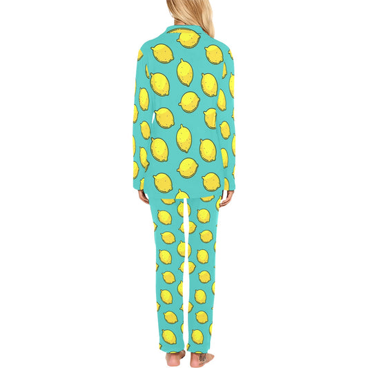 Lemon Pattern Print Design LM04 Women's Long Pajama Set