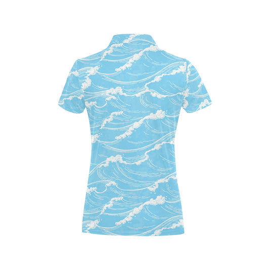 Ocean Wave Pattern Print Design A01 Women's Polo Shirt