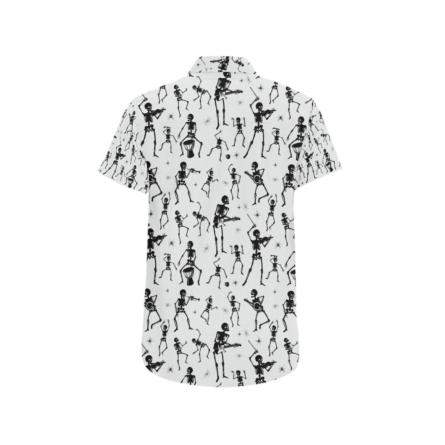 Skeleton Music Player Print Design LKS303 Men Short Sleeve Button Up Shirt
