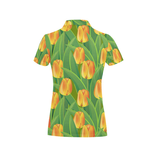 Tulip Orange Pattern Print Design TP07 Women's Polo Shirt