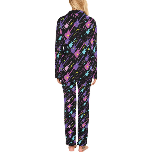 Electric Guitar Pattern Print Design 02 Women's Long Pajama Set