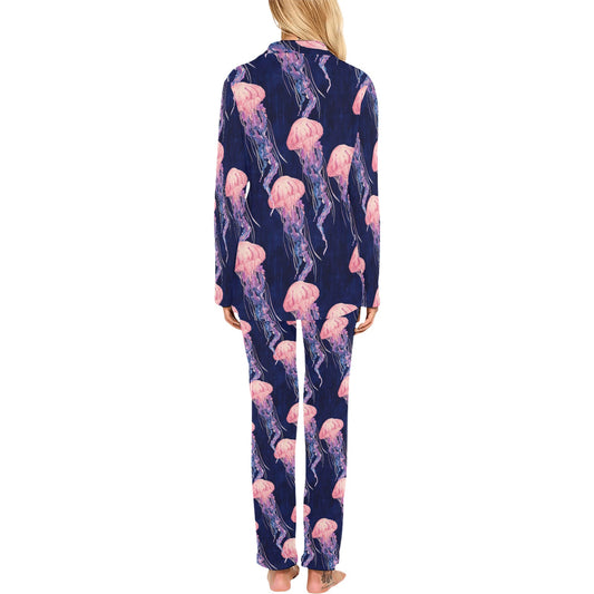 Jellyfish Pattern Print Design 03 Women's Long Pajama Set