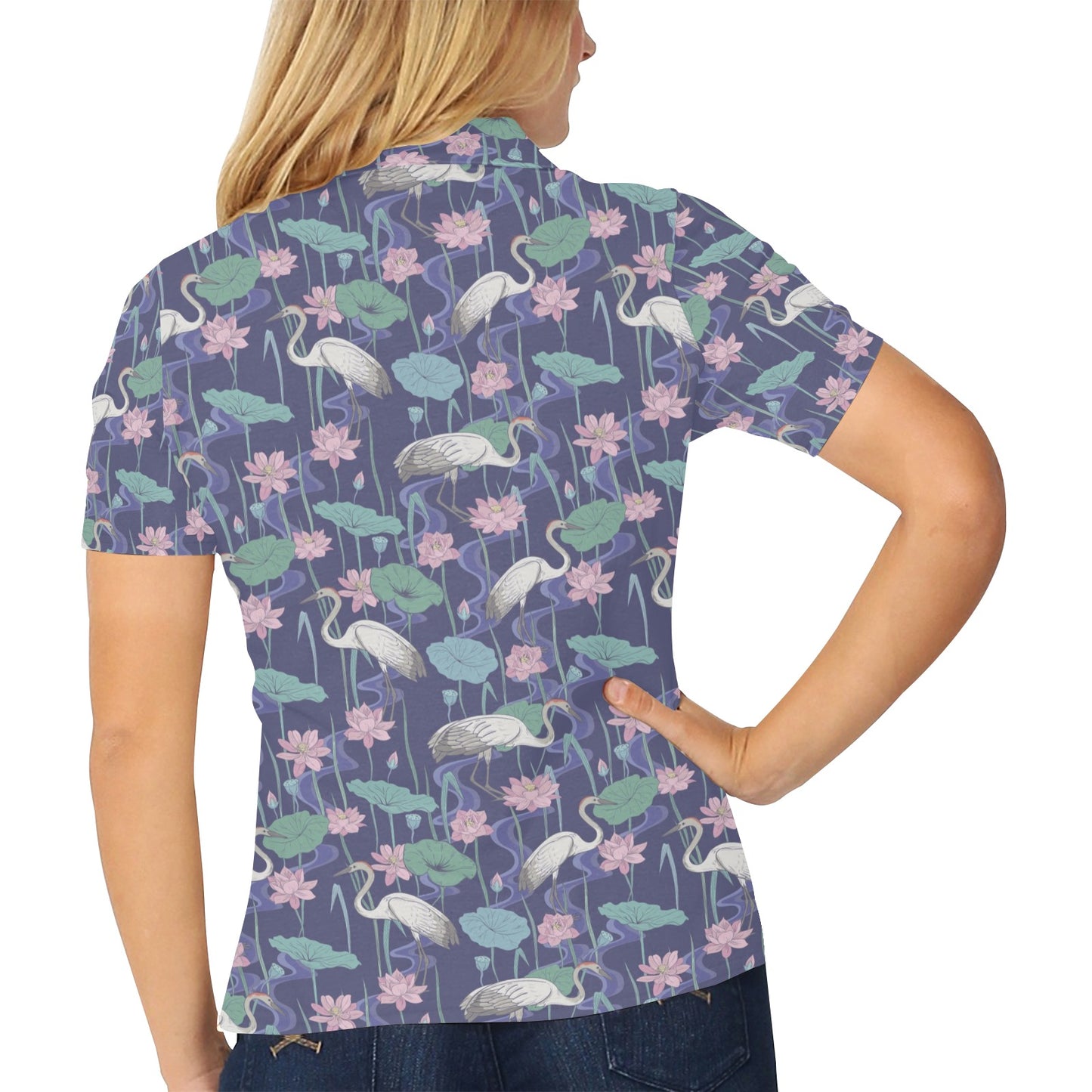 Water Lily Print Design LKS306 Women's Polo Shirt