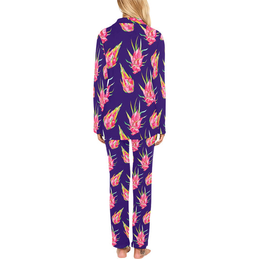 Dragonfruit Pattern Print Design DF02 Women's Long Pajama Set