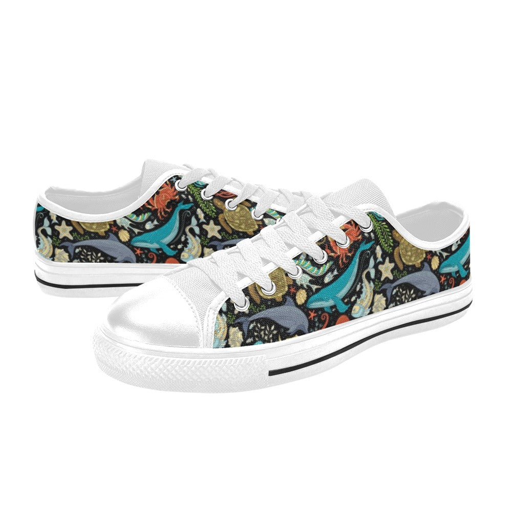 Underwater Animal Print Design LKS301 Women's White Low Top Shoes