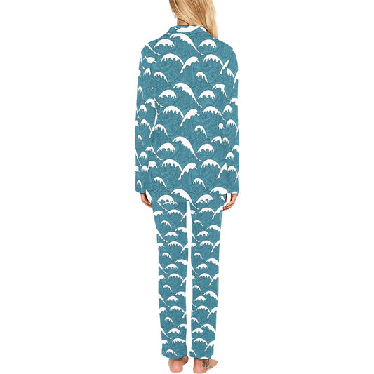 Surf Wave Tribal Design Women's Long Pajama Set