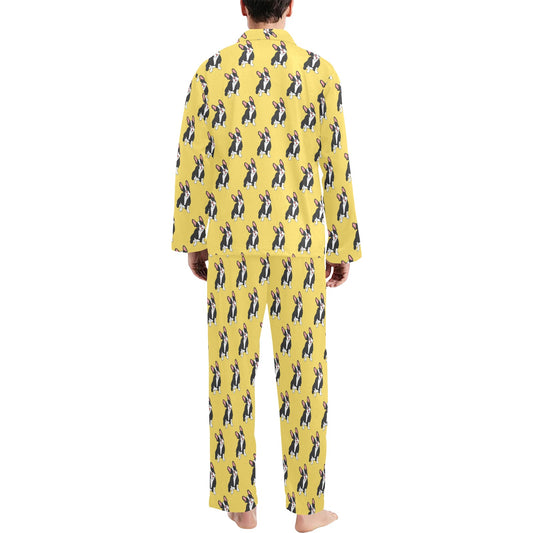 Boston Terrier Pattern Print Design 06 Men's Long Pajama Set