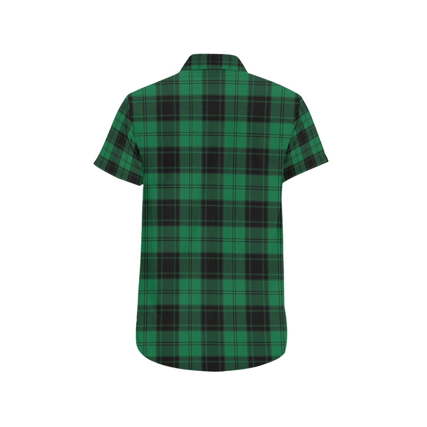 Tartan Green Print Design LKS302 Men Short Sleeve Button Up Shirt