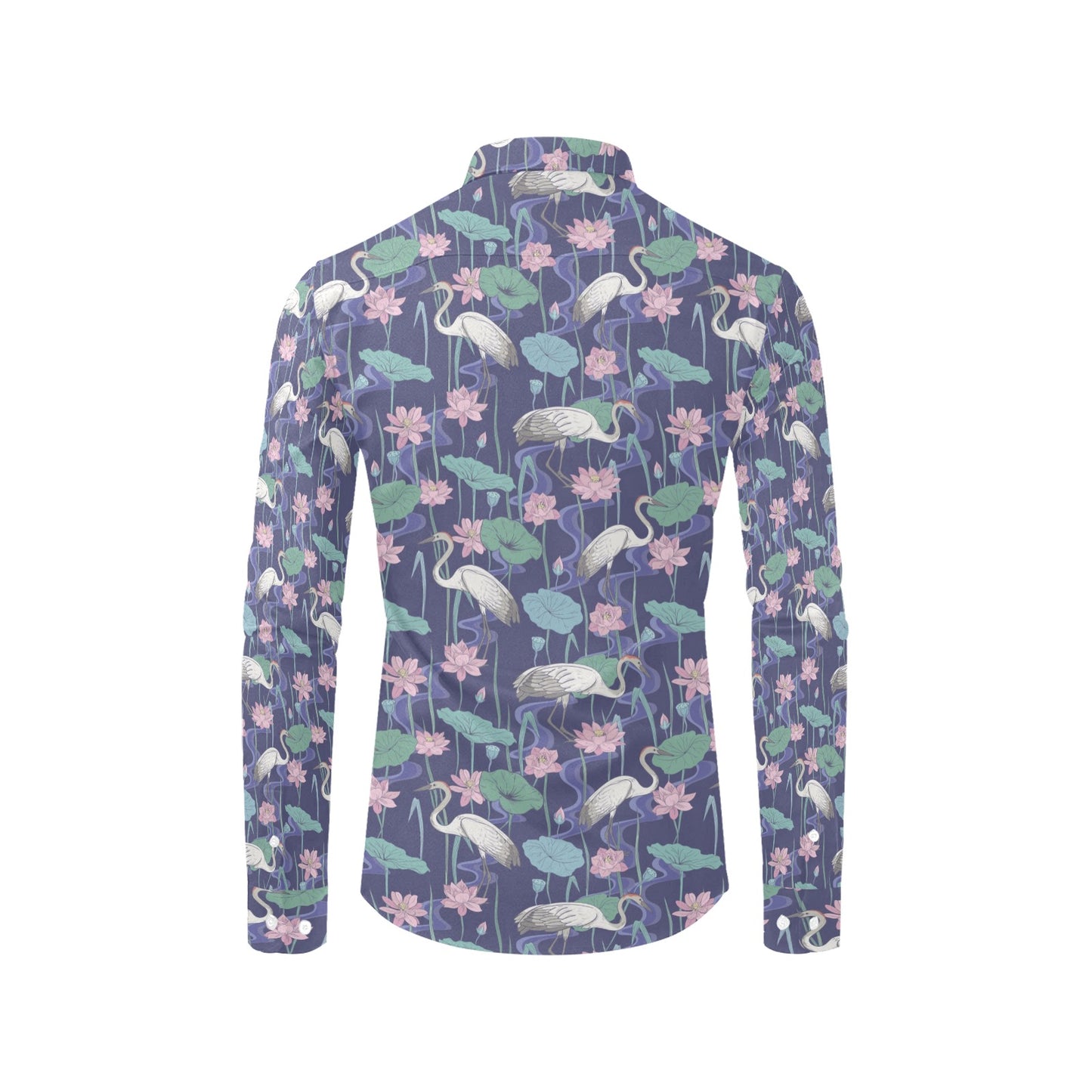 Water Lily Print Design LKS306 Men's Long Sleeve Dress Shirt