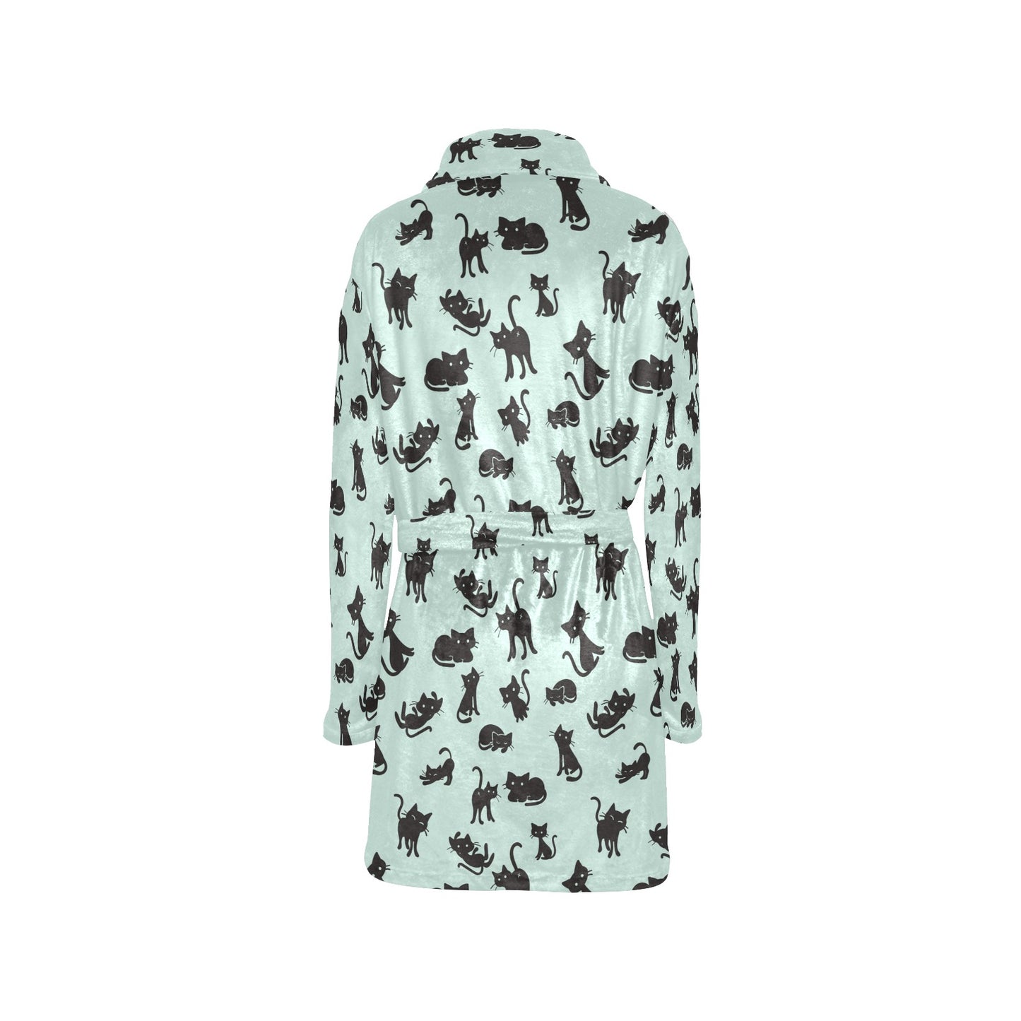 Black Cat Pattern Print Design 04 Women's Fleece Robe