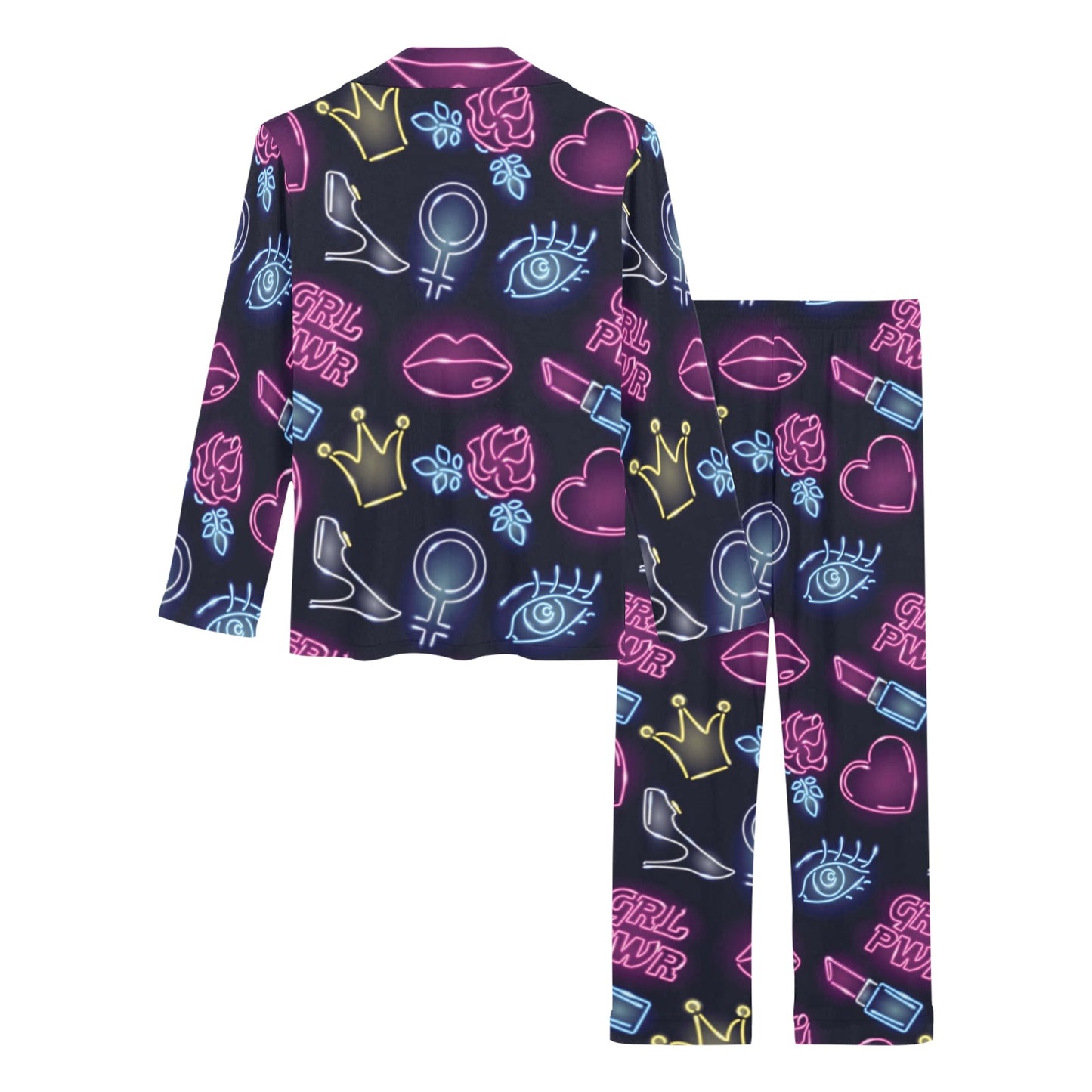 Lipstick Neon Pattern Print Design 02 Women's Long Pajama Set