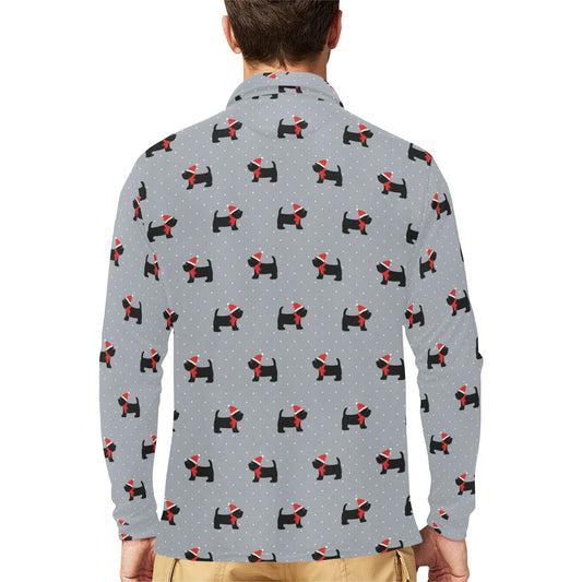 Scottish Christmas Themed Terriers Print Design LKS3018 Long Sleeve Polo Shirt For Men's