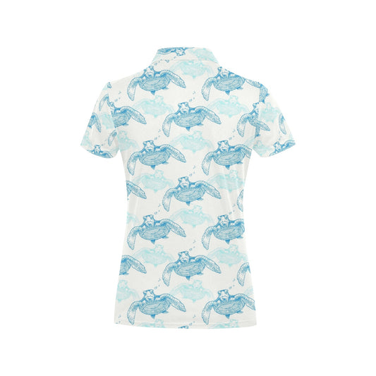 Sea Turtle Pattern Print Design T01 Women's Polo Shirt