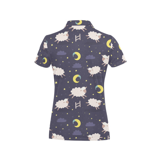 Sheep Night Pattern Print Design 02 Women's Polo Shirt