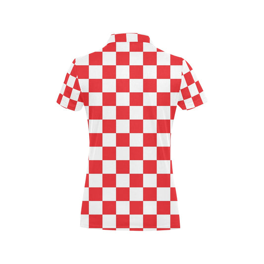 Checkered Red Pattern Print Design 04 Women's Polo Shirt