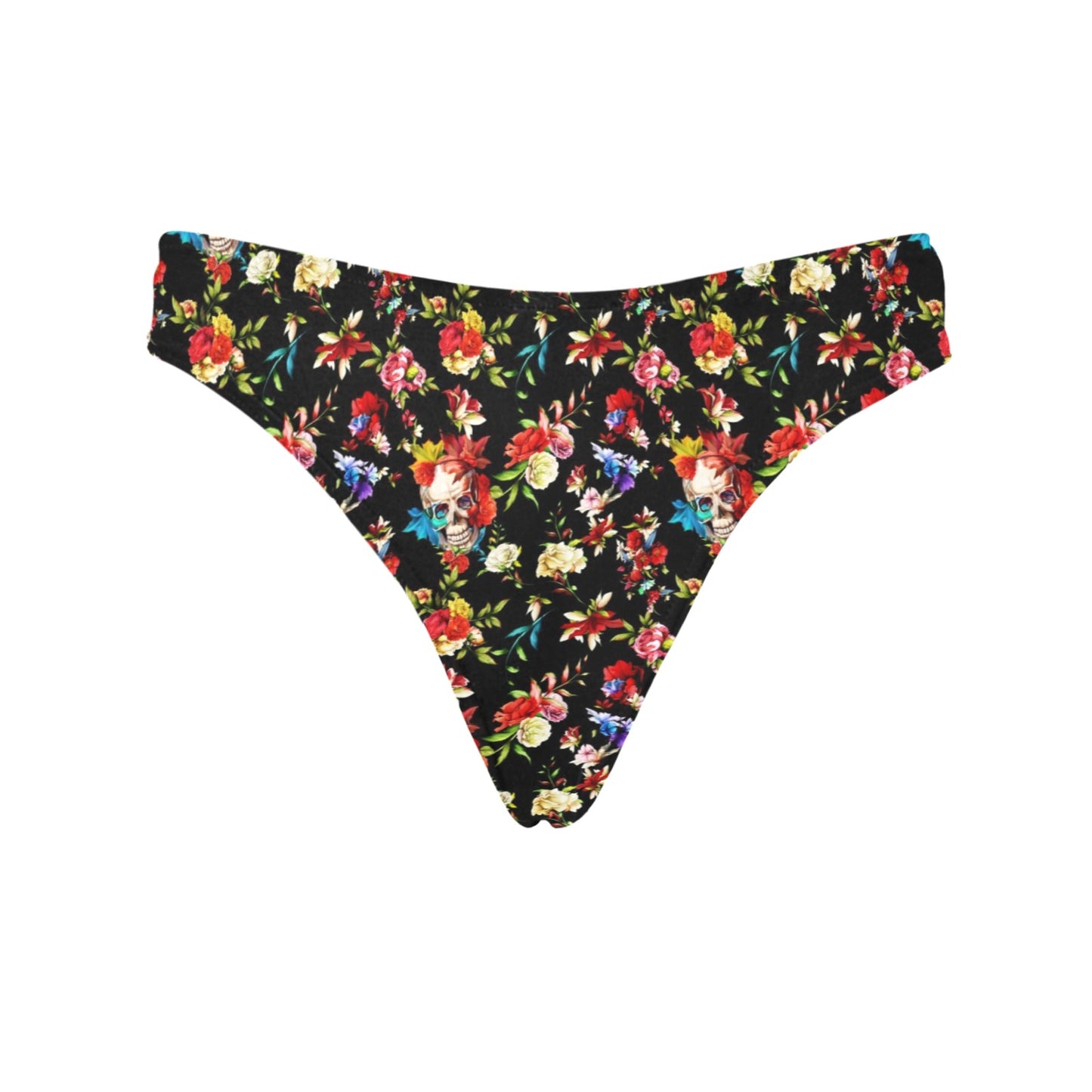 Skull Roses Flower Design Themed Print Women's Thongs