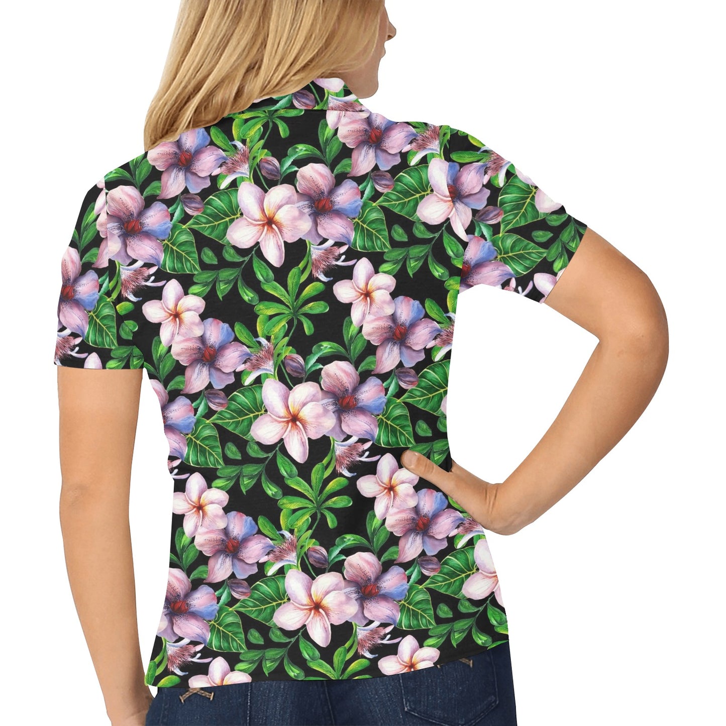 Plumeria Pattern Print Design PM01 Women's Polo Shirt