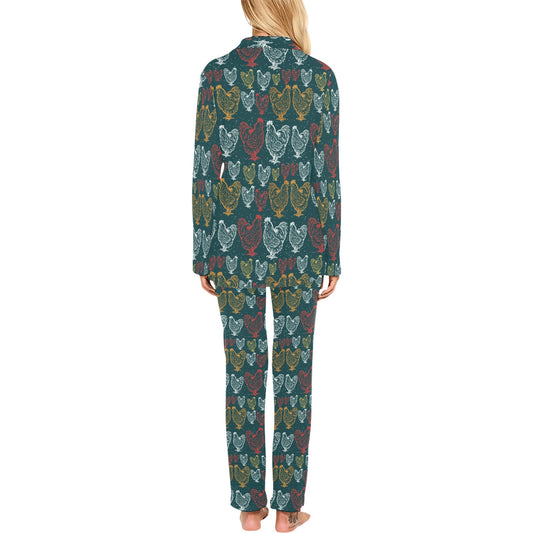 Rooster Hand Draw Design Women's Long Pajama Set