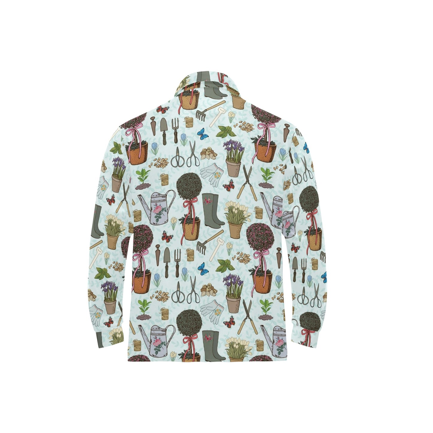 Gardening Pattern Print Design G01 Long Sleeve Polo Shirt For Men's