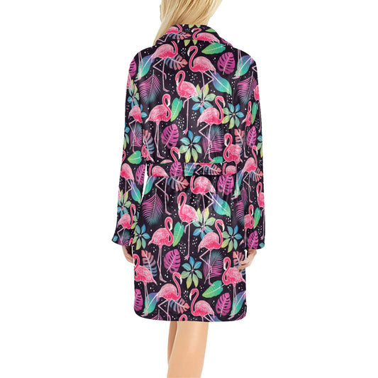 Flamingo Tropical leaves Neon Print Women's Fleece Robe
