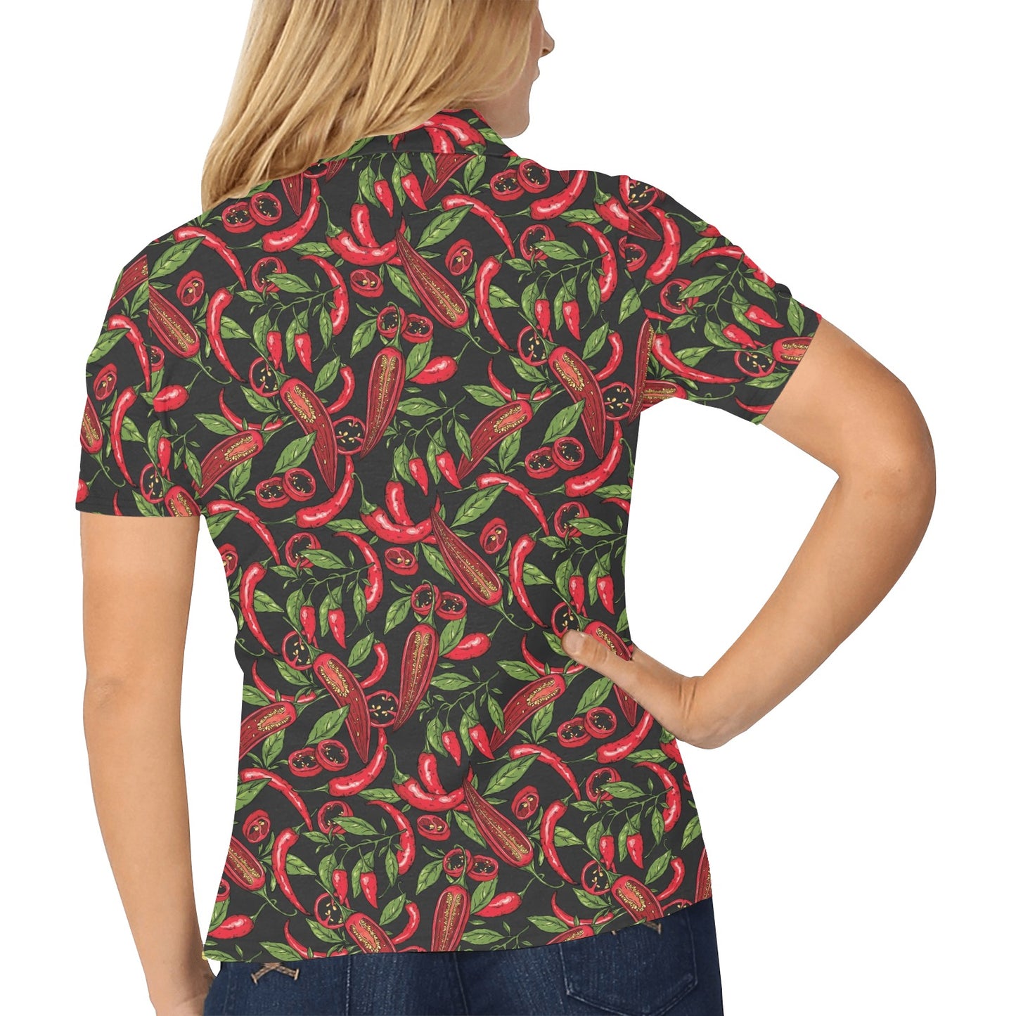 Chilli Pepper Pattern Print Design 02 Women's Polo Shirt
