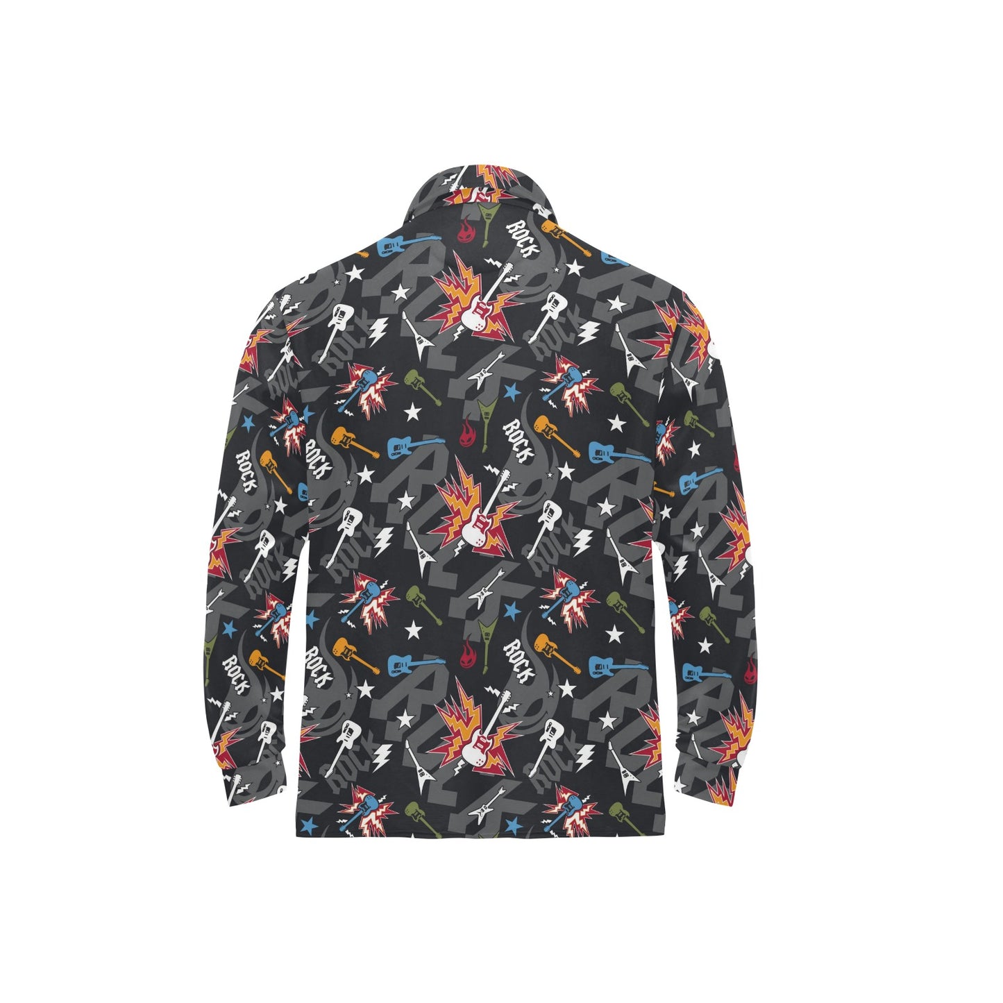 Rock and Roll Pattern Print Design A01 Long Sleeve Polo Shirt For Men's