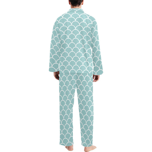 Scales Teal Pattern Print Design 02 Men's Long Pajama Set