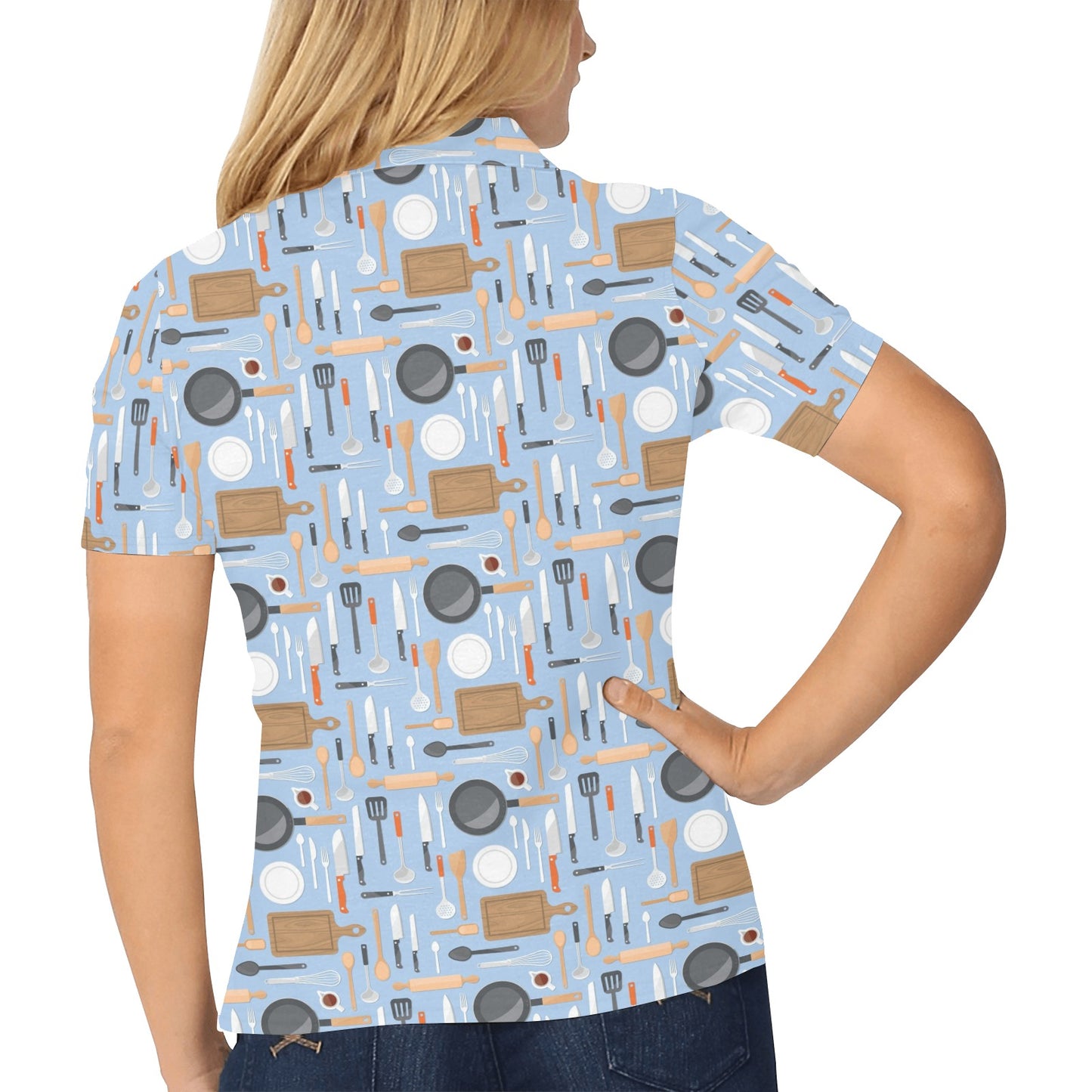 Cooking Kitchen Tools Pattern Print Design 02 Women's Polo Shirt