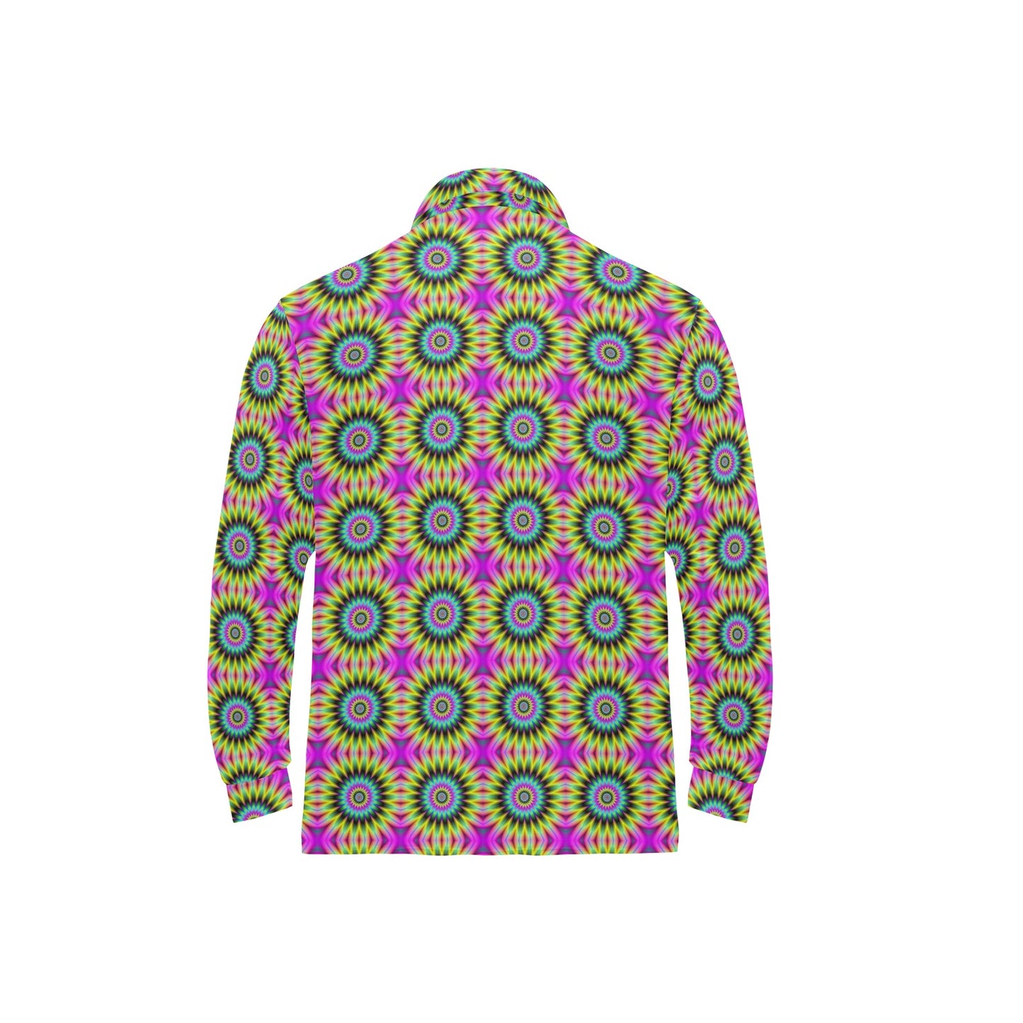 Optical illusion Flower Rainbow Style Long Sleeve Polo Shirt For Men's