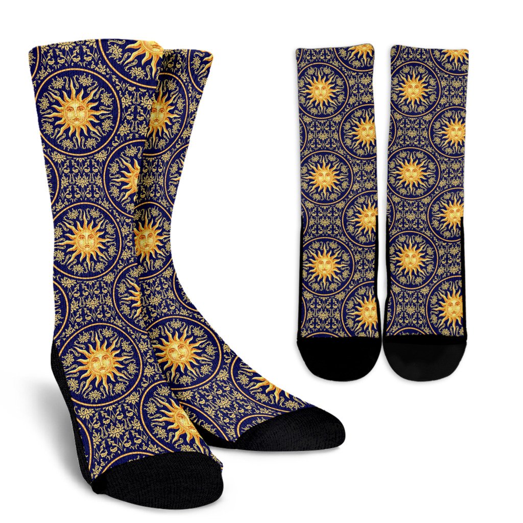 Celestial Gold Sun Face Crew Socks
