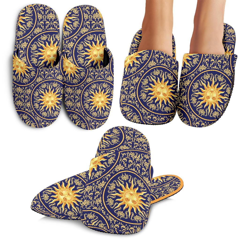 Celestial Gold Sun Face House Slippers