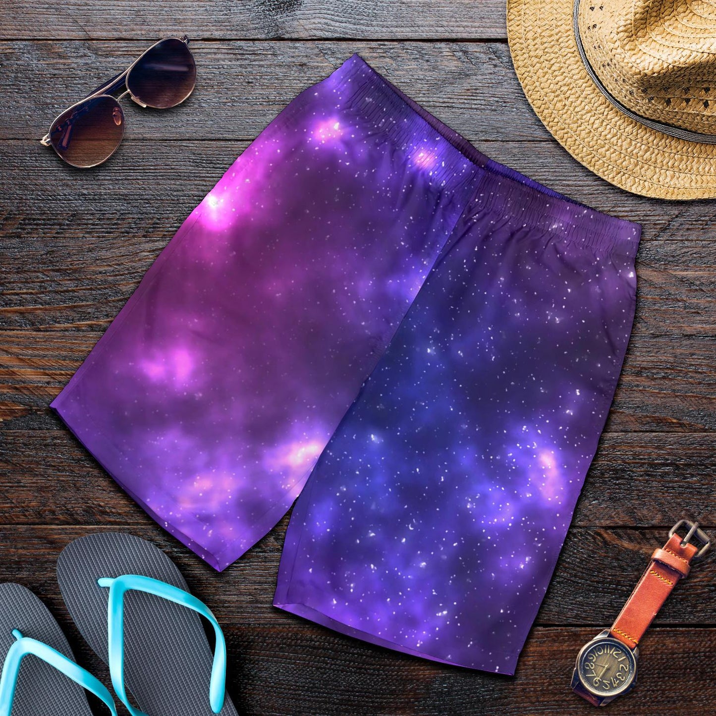 Celestial Purple Blue Galaxy Mens Shorts-JTAMIGO.COM