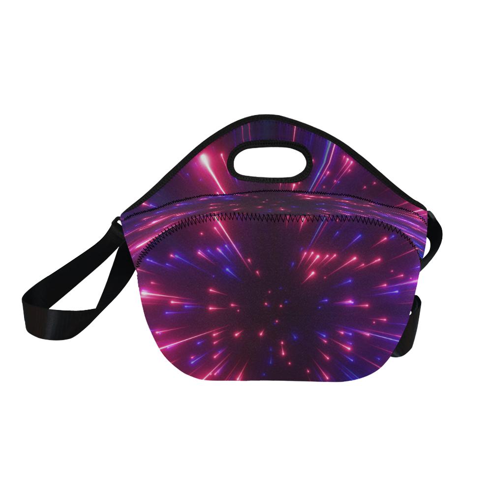 Celestial Purple Blue Neon Speed Light Neoprene Lunch Bag (Model 1669)(Large)-JTAMIGO.COM