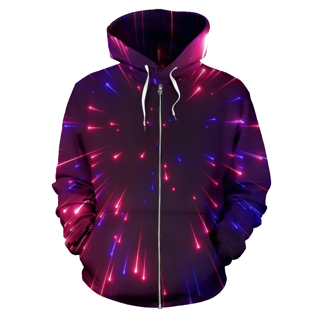 Celestial Purple Blue Neon Speed Light Zip Up Hoodie