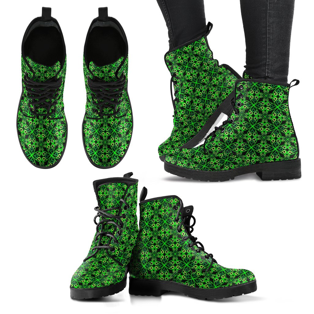 Celtic Green Neon Design Women Leather Boots-JTAMIGO.COM