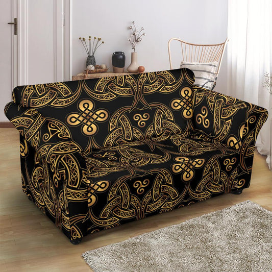 Celtic Knot Gold Design Loveseat Slipcover-JTAMIGO.COM