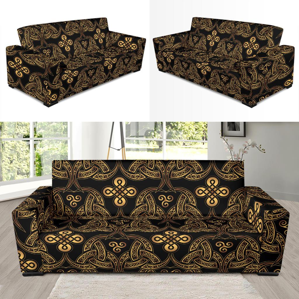 Celtic Knot Gold Design Sofa Slipcover-JTAMIGO.COM
